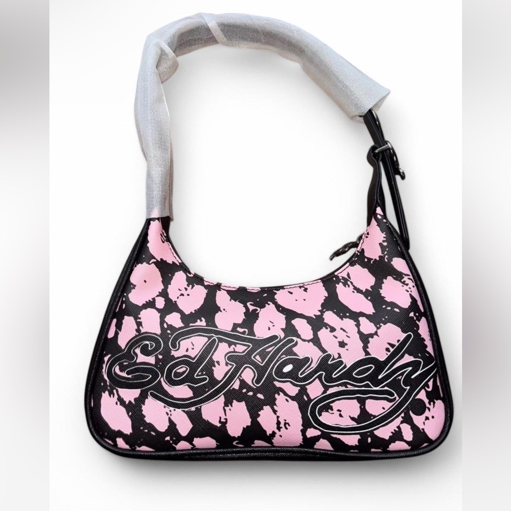 Ed Hardy Black Shoulder Bag with Vibrant Tiger and Floral Art - Picture 5 of 6